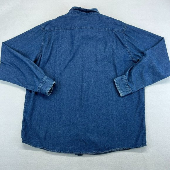 Wrangler Denim Shirt 2XLT Men's Button Up Western Shirt Long Sleeve Medium Wash - Picture 10 of 12
